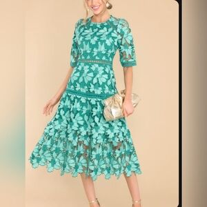 Red Dress Boutique Get To The Point Emerald Lace Midi Dress